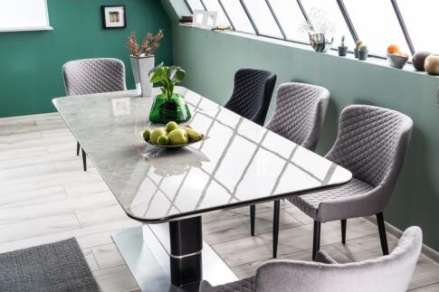 Стол обеденный SIGNAL PALLAS Ceramic 160 серый мрамор/черный матовый 160-210/90