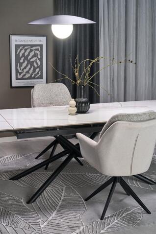 Стол обеденный HALMAR VITORINO белый мрамор/черный 160-220/90