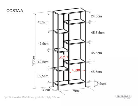 Стеллаж SIGNAL COSTA A дуб/черный