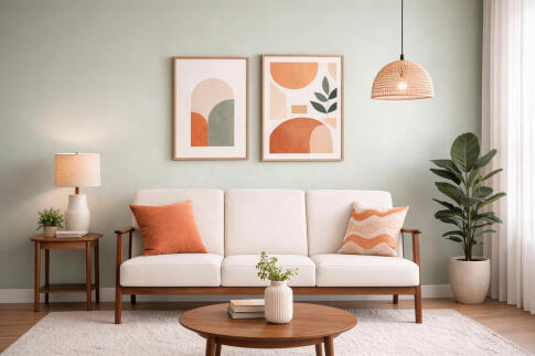 Диван HALMAR MILANO 3S tap. Castel 04 светло-бежевый/орех