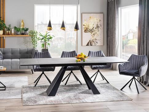 Стол обеденный SIGNAL SALVADORE Ceramic серый мрамор/черный мат 160-240/90