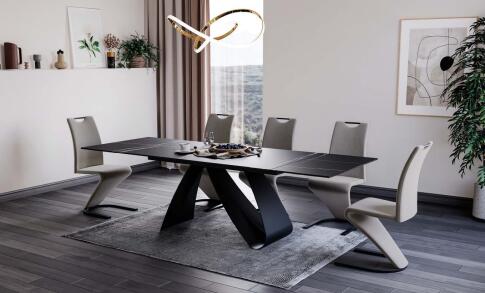 Стол обеденный SIGNAL DIUNA Ceramic Sahara Noir черный мрамор/черный мат 160-240/90