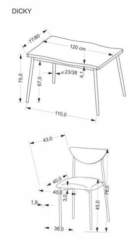 Комплект HALMAR DICKY (стол+ 4 стула) натуральный/черный/серый