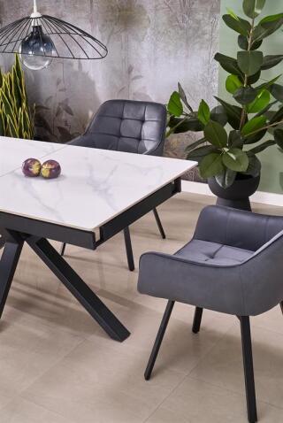 Стол обеденный HALMAR PLATAN белый мрамор/черный 140-180/85