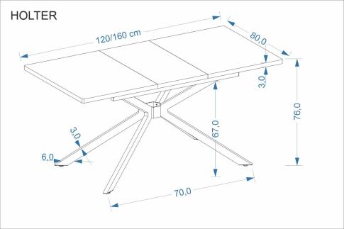 Стол обеденный HALMAR HOLTER дуб золотой/черный 120-160/80