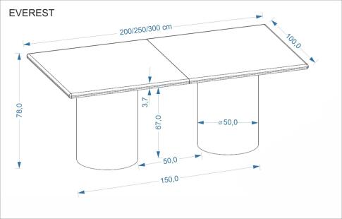 Стол обеденный HALMAR EVEREST дуб натуральный 200-300/100