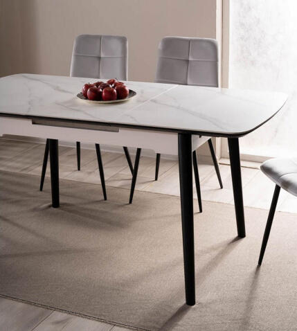 Стол обеденный SIGNAL APOLLO белый мат/черный 120-160/80
