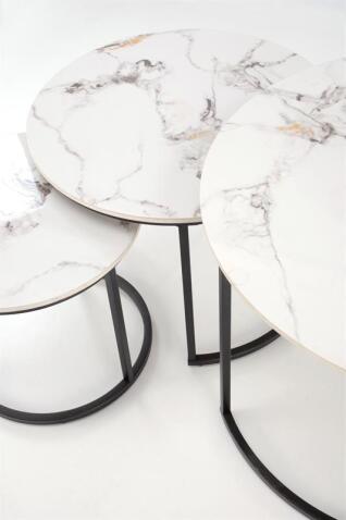 Комплект HALMAR GILDA (3 стола журнальных) белый мрамор/черный