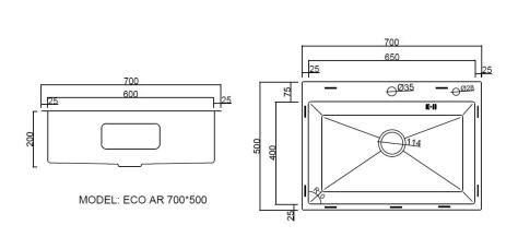 Мойка ARFEKA ECO AR 700*500 BLACK PVD NANO