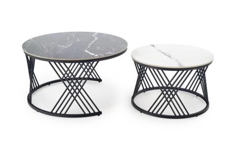 Комплект HALMAR FLAMINGO (2 стола журнальных) черный мрамор/белый мрамор/черный