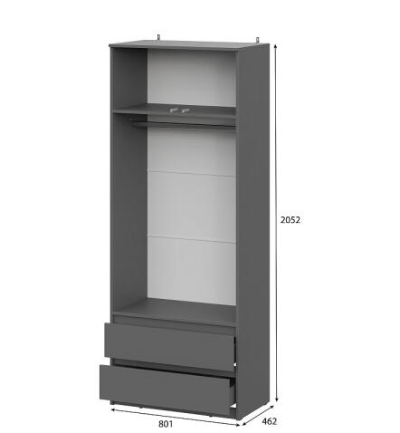 Шкаф NN Мебель (МС Денвер К) Серия 2 Графит серый, двухстворчатый с 2 ящ.