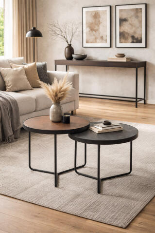 Комплект SIGNAL PENELOPE (2 стола журнальных) серо-коричневый эффект камня/черный
