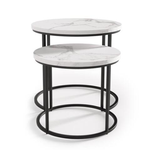 Комплект HALMAR OREO (2 стола журнальных) белый мрамор/черный