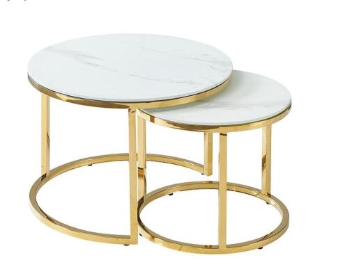 Комплект SIGNAL MUSE II (2 стола журнальных) эффект белого мрамора/золотой