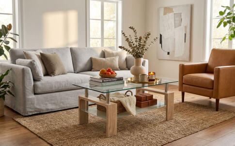 Стол журнальный HALMAR DIANA H прозрачный/дуб сонома, 110/60/55