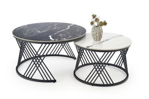 Комплект HALMAR FLAMINGO (2 стола журнальных) черный мрамор/белый мрамор/черный