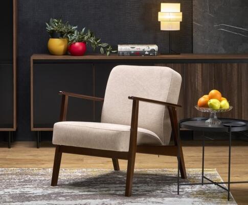 Кресло HALMAR MILANO 1S tap. Castel 15 бежевый/орех