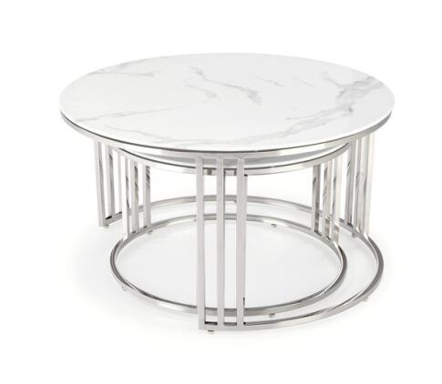 Комплект HALMAR MERCURY 2 (2 стола журнальных) белый мрамор/серебристый