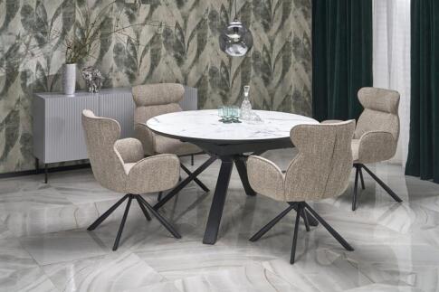 Стол обеденный HALMAR VERTIGO белый мрамор/черный 130-180/130