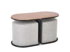 Комплект HALMAR PAMPA (стол журнальный + 2 пуфа) орех/черный, серый
