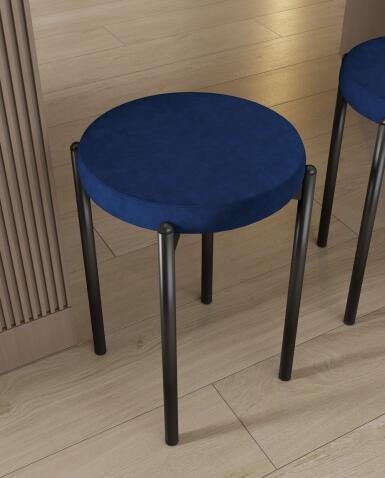 Табурет ВВР Лондон синий (каркас черный), велюр