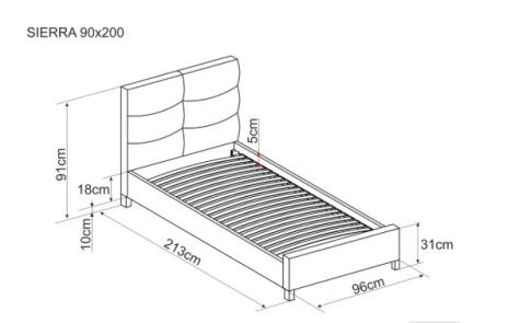 Кровать SIGNAL SIERRA Velvet Bluvel 28 бежевый/дуб, 90/200
