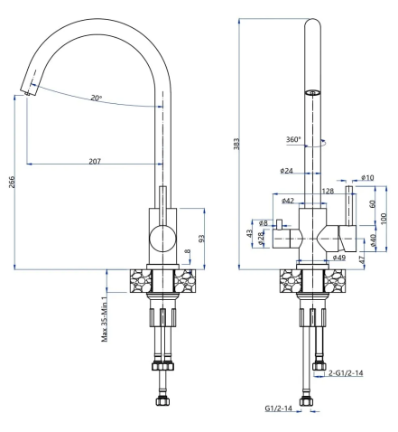 Смеситель для кухни GRANFEST QUARZ Z-5420  PVD графит