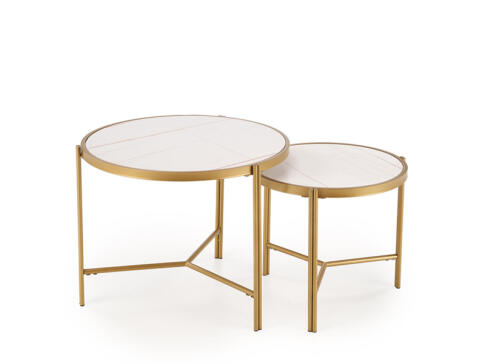 Комплект HALMAR FATIMA (2 стола журнальных) белый мрамор/золотой