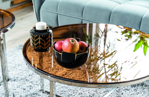 Стол журнальный SIGNAL CRYSTAL A дымчатый янтарь/серебряный, d80