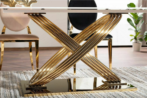 Стол обеденный SIGNAL HERMES эффект белого мрамора/золотой 160/90