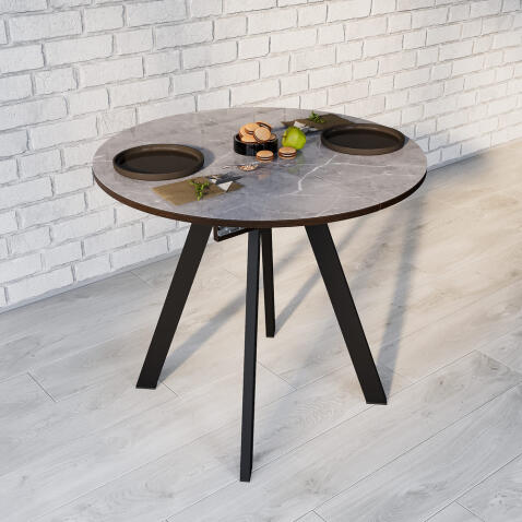 Стол ВВР Элип-1 мрамор серый/черный профиль, стекло ф/п