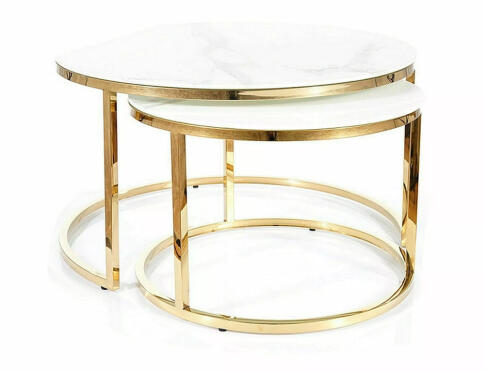 Комплект SIGNAL MUSE II (2 стола журнальных) эффект белого мрамора/золотой