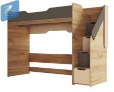 Кровать-чердак МК Стиль RICH КР-001 дуб Крафт золотой/миндаль / глиняный серый