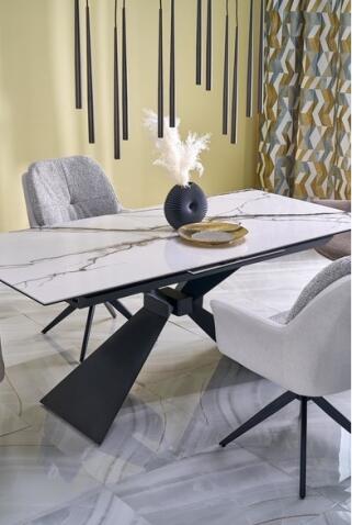Стол обеденный HALMAR LUCIANO белый мрамор/черный 180-230/90
