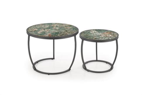 Комплект HALMAR INES (2 стола журнальных) зеленый мрамор/черный