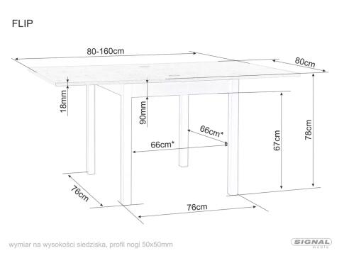 Стол обеденный SIGNAL FLIP кашемир/дуб кремона 80-160/80