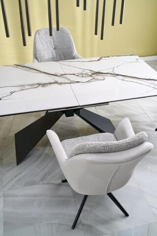 Стол обеденный HALMAR LUCIANO белый мрамор/черный 180-230/90