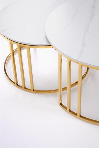 Комплект HALMAR MERCURY 3 (2 стола журнальных) белый мрамор/золотой