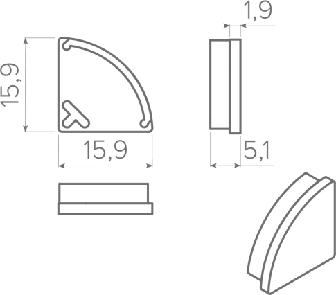 Заглушка для профиля углового алюм. 16х16 без отверстия, черная, AQ