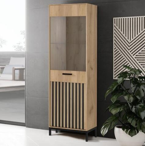 Шкаф-витрина HALMAR LAMINO W-1 дуб крафт/черный