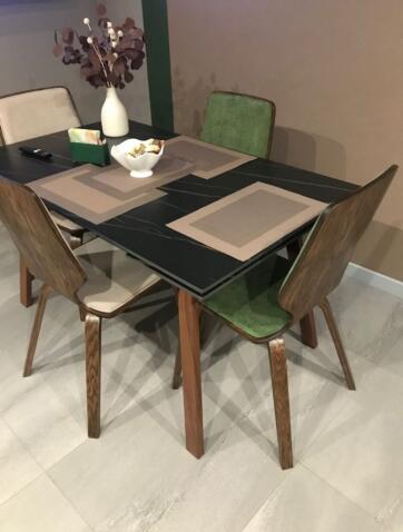 Стол обеденный HALMAR LOZANO черный мрамор/ореховый 140-200/82