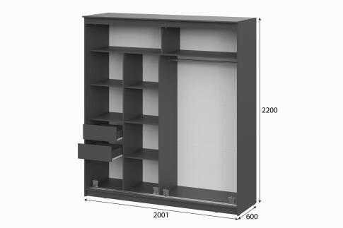 Шкаф-купе NN Мебель К №25 (2,0 м) Блэк ЛАЙТ Графит серый/Лакобель/Черный матовый