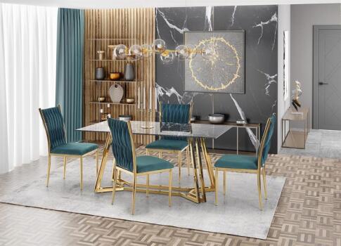 Стол обеденный HALMAR KONAMI черный мрамор/золотой 160/90