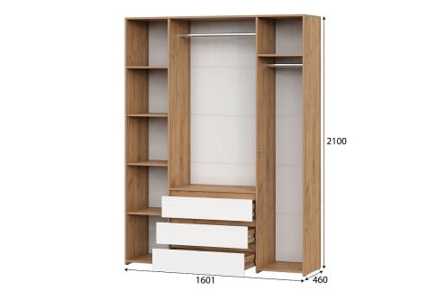 Шкаф NN Мебель (МС Некст К) Дуб Золотой/Белый, комбинированный четырехстворчатый