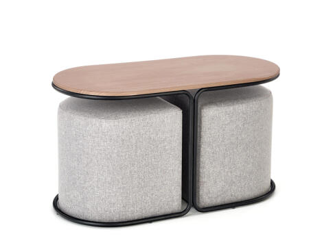 Комплект HALMAR PAMPA (стол журнальный + 2 пуфа) орех/черный, серый