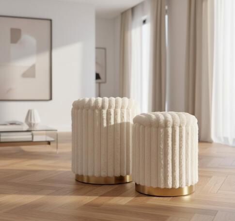 Комплект HALMAR FIDO (2 пуфа) кремовый/золотой