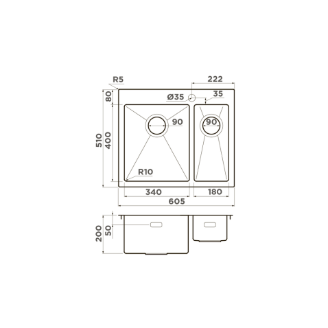 Кухонная мойка из нержавейки Omoikiri Akisame 60-2-IN-L нержавеющая сталь