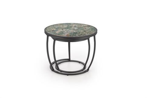 Комплект HALMAR INES (2 стола журнальных) зеленый мрамор/черный