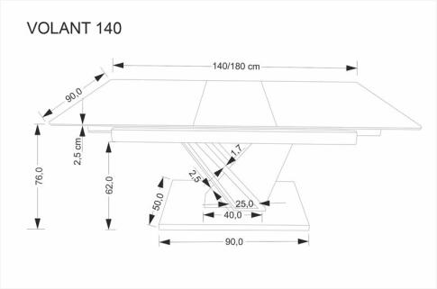 Стол обеденный HALMAR VOLANT 140 черный мрамор/дуб золотой 140-180/90