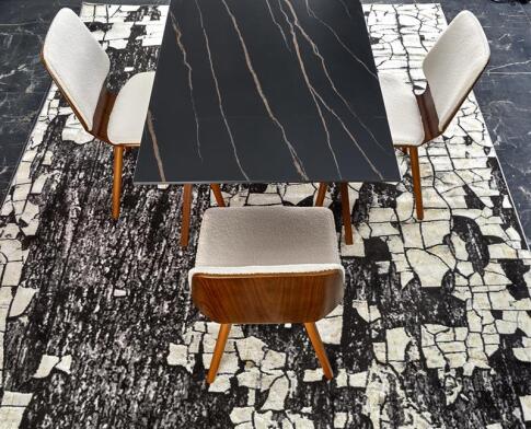 Стол обеденный HALMAR LOZANO черный мрамор/ореховый 140-200/82